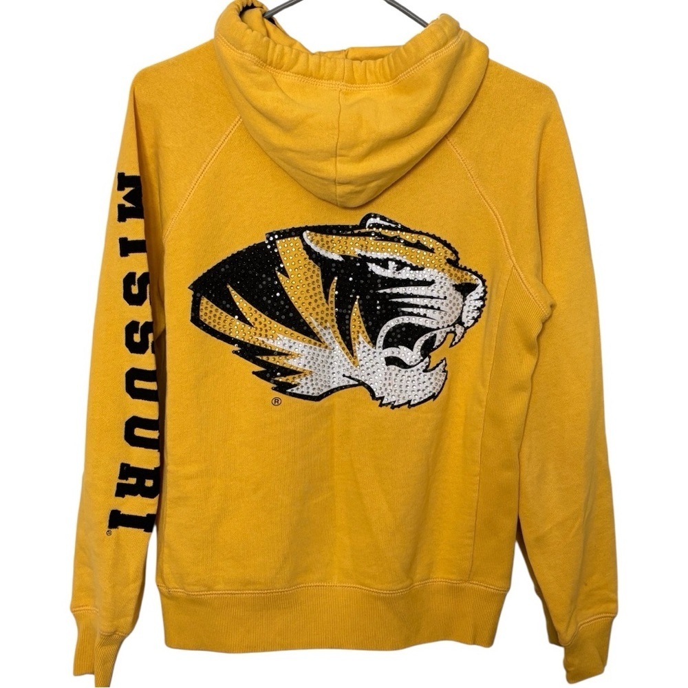 Missouri Tigers - Mizzou Women’s Yellow Hoodie Zip Up with Sequined Tiger Small